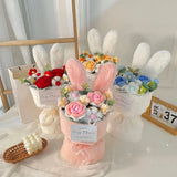 Popxstar  1PC Cotton Rope Artificial Roses Bouquet Handmade Rabbit Ear Knitted Plush Flower Bundle Valentine Mothers' Day Birthday Gifts