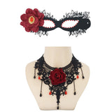 1 Set Party Accessory Dark Gothic Gothic Style Jewelry Red Rose Tassel Masquerade Mask Vintage Adjustable Lace Choker Party