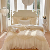 Popxstar  Two-thirds Rose Flowers Lace Princess Wedding Bedding Set 1200TC Egyptian Cotton Duvet Cover Flat/Fitted Bed Sheet Pillowcases