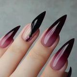 Popxstar 24Pcs Wearable Stiletto Nails Set Press on Nails Almond Simple French Flowers Design False Nails with Rhinestone Fake Nail Tips