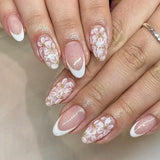 Popxstar 24Pcs Pink Almond False Nails Butterfly Ballet with French Design Wearable Fake Nails Simple Artificial Press on Nails Tips Art