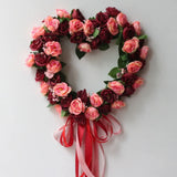 Popxstar Valentines Wreath For Front Door Heart Shape Artificial Rose Flower Garland Silk Fake Peony Wedding Wall Hanging Decoration