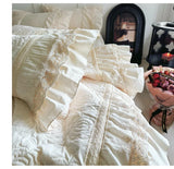 Popxstar  Rose Embossing Quilted Duvet Cover Set Vintage Lace Ruffles Pure Cotton Bedding Set Bed Sheet/Bed Skirt/Fitted Sheet Pillowcases