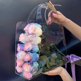 Popxstar New Transparent Flower Bag with Handle Fresh Flower Bouquet Wrapping Boxes Wedding Birthday Party Gift Rose Packaging Handbags