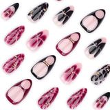 Popxstar  24Pcs Almond False Nails Retro Red/Black Flower Designs Women Girls Halloween Party Press On Nails Full Cover Acrylic Fake Nails