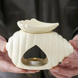 Popxstar  Detachable Ceramic Conch Essential Oil Burner Waxes Melt Burner Warmer Tealight Candle Holder Home Tabletop Decor Yoga Spa Gifts