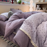 3/4Pcs Bedding Set Korean Lace Trim Purple 2-Seater Bed Down Duvet Cover Queen Sheets Bed Linen Cotton Full-Size Four-Season