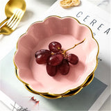 Popxstar  Green Ceramic Tableware Salad Bowl with Gold Edge Flower Shape Plate Chinaware Creative Dim Sum Dishes Steak Western Food Flavor