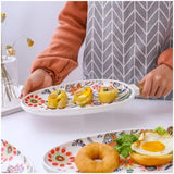 Popxstar  Butterfly Love Flower Series High Temperature Matte Glazed Wooden Handle Oval Steak Plate Western Food Plate Ceramic Plate