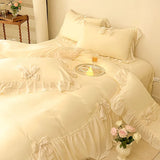 Popxstar shabby chic Ruffle Lace Edge Sweet Princess Style Nature Soft Skin Friendly 4pcs Bedding set Bed Sheet Pillowcases Twin Queen King