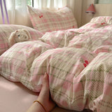 4Pcs Set Floral And Polka Dot Print Styles Duvet Cover Bed Sheet Pillowcase Full-Size Bedspread Set 1.5-Sleeper Bedding Set