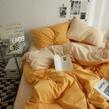 Popxstar  High Quality Solid Color Double Washed Cotton Bedding 4 Pieces Set Student Dormitory Bed Linen Duvet Set Bed Suit