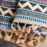 Popxstar Bohemian Style Yellow Black Colored Wave Curtains Polyester Cotton Brown Tassel Semi Shading Curtains For Living Rooms Bedrooms