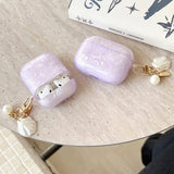 Popxstar  Luxury Purple Pearly Shell Pendant Silicone Case For AirPods 1 2 3 4 pro 2 Wireless Bluetooth Earphone Accessories