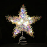 Creative 3D Glitter Star Christmas Trees Topper Hollow Light Up Xmas Tree Ornament Party Decoration Iron Glowing Tree Topper