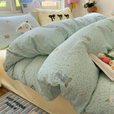 Popxstar  Cartoon Bedding Set Ins Korean Towel Embroidery Bed Linen Flat Sheets Set 2 Pillowcases Twin Double Queen Size Duvet Cover Set