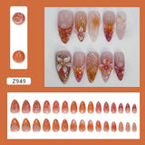 Popxstar 24pcs White Flower Fake Nail Tips Ins Yellow Pink Blush False Nails Wearable Full Cover European Almond Shaped Press on Nails