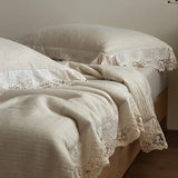 Popxstar  88% Cotton and 12% Linen Jacquard Vintage Hollow Lace Edge Summer Quilt Air Condition Thin Comforter Lightweight Blanket 1/4Pcs