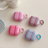 Summer Dopamine Simple Color Collision Stripes Splicing Earphone Case For Airpods 4 3 2 1 Case For Airpods Pro2 Cases with Hook