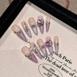 Popxstar  10Pcs Long Almond Handmade Press on Nails Butterfly Fake Nails Wearable Stick-on Nails False Nail Накладные Ногти Uñas Postizas