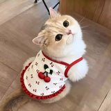 Pet Cherry Print Spaghetti Strap Dress Ruffle Hem Mini Princess Skirt Thin Summer Clothes For Small Dogs Cats Bichon Teddy