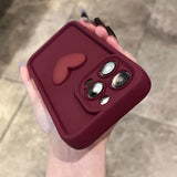 Popxstar New Wine Red Love Liquid Silicon Case for Iphone 15 14 13 12 11 Pro Max plus X Xs Xr Camera Protection Bumper Back Cover Coffee