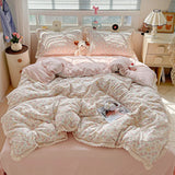 Popxstar  INS Princess Bedding Set 이불세트 2025 New Soft Wrinkled Double-layer Bed Flat Sheet Twin Queen Size Duvet Set Pillowcase Bed Linens