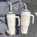 Large-capacity Water Cup, Autumn and Winter Insulated Cup, Men's Simple Office Straw Cup, Women's 304 Stainless Steel Ice Cup