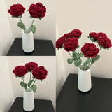 Popxstar 1pc Knitted Rose Single Bouquet Artificial Flower Living Room Decor Ornaments Flower Arrangement Wedding Valentine's Day Gifts