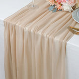 Popxstar Beige Table Runner Chiffon Table Setting Semi-Sheer Dining Vintage Wedding Party Christmas Banquets Arches Cake Decor