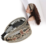 Popxstar Retro Wide Lace Embroidered Women Headband Sequins Bezel Hair Hoop Female Turban Hairband Head Wrap Bandana