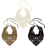 Popxstar Floral Hair Bandana Knitted Head Kerchief Women Bandana Handmade Crochet Hair Scarf Triangled Headband with Ties