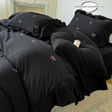 Popxstar 3pcs bow embroidery Bedding set ruffles Duvet Cover Set (1*Duvet Cover + 2*Pillowcase, Without Core)for bedroom guest room