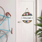 Popxstar Rustic Flower Welcome Wall Hanging Decor Round Wood Art Plaques Sign Door Sign for Spring Home Living Room Decor
