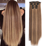 Popxstar Synthetic Clip In Hair Extensions 6PCS Hair Extensions 24 Inch Long Straight 16 Clip On Hairpieces For Women Girls