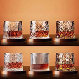 Popxstar  1-4PCS Tumbler Whiskey Glass With Base Crystal Whiskey Glasses Rotating Spinning Wine Brandy Glass Cup Drinkware For Bar Home