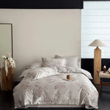 100% Cotton Yarn-dyed Jacquard Luxury Bedding Set Flowers Pattern Button Duvet Cover Flat/Fitted Bed Sheet Pillowcases 4Pcs