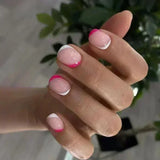 Popxstar  24Pcs Short Almond Press on nails French Tips Press on nails False Nails Simple Rose Full Cover Wearable Fake Nail Tips Art