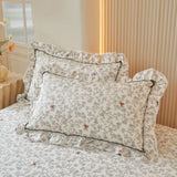 Popxstar  2pcs Flower Prints Ruffles Pure Cotton Pillowcases 48x74cm Sizes Cushion Cover for Bed Floral Style Pillowslip