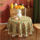 Home Decoration Round Tablecloth Pastoral Floral Jacquard Thickened Table Cloth with Tasseles Party Kitchen Dining Table Cover