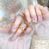 Popxstar Blush Pink False Nails Bowknot Diamond Pearl 3D Design Press on Nail Tips with Harmless Smooth Edge Nails Woman DIY Fake Nails