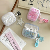 Popxstar Glitter Sequins Bling Earphone Case For AirPods 1 2 3 4 Protective Cover Funda with Keychain for Apple Airpods 3rd 4th Gen Pro 2