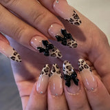popxstar 24Pcs Pink French Style Fake Nails 3D Bowknot Designs Short Square Press on Nails Sweet Korean Fashion False Nail for Women Girl
