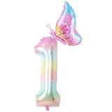 Popxstar  40Inch Colorful Gradient Number Balloon 0-9 Digit Foil Helium Balloon Butterfly Girl Birthday Party Decor Baby Shower Kids Gifts