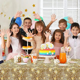 Popxstar 137*274cm 70s Disco Neon Night Birthday Disposable Tablecloth Gold Sequins Table Cover Happy 30th 40th 50th Birthday Party Decor