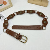 Popxstar Vintage Circle Splicing Belts Cowboy Hollow PU Girdle Rivet Punk Metal Buckle Spice Girls Skirt Decoration Heavy Duty Wide Belt