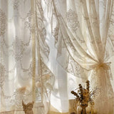 French Cream Double Layer Lace Sheer Curtain Korean Princess Style Light Translucent Not Transparent Bedroom Partition Drapes