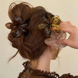 Popxstar Women's Laser Mermaid Princess Flower Shaped 8cm/3.15in Large-Size Brown Beige Lightweight Plastic Hair Clips Fashionable And