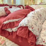 3/4Pcs Bedding Set Korean Country Style Purple Ruffle Duvet Cover Bed Sheets With Pillowcase Double Bed Linen Cotton Four-Season