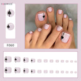 Popxstar  24pcs French False Toenails Nude Color with Glitter Rhinestone Press on Toe Nails Full Cover Wearable Artificial Stick-on Nails